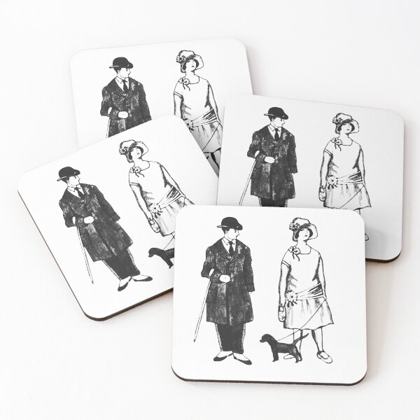 Item preview, Vintage 1920s Couple Walking Dog - Classic Retro Fashion Sketch designed and sold by Latikshop.