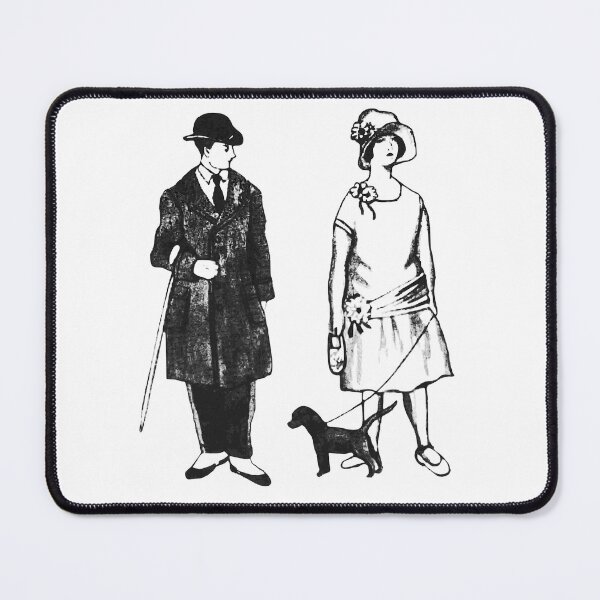 Item preview, Vintage 1920s Couple Walking Dog - Classic Retro Fashion Sketch designed and sold by Latikshop.