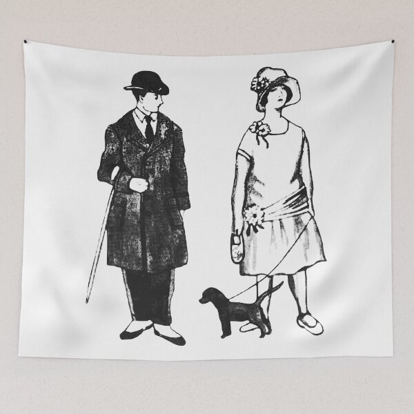 Item preview, Vintage 1920s Couple Walking Dog - Classic Retro Fashion Sketch designed and sold by Latikshop.
