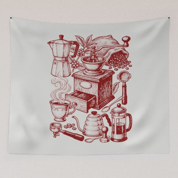 Item preview, Maroon Coffee Culture - Vintage Red Ink Engraving designed and sold by DigitalGlade.