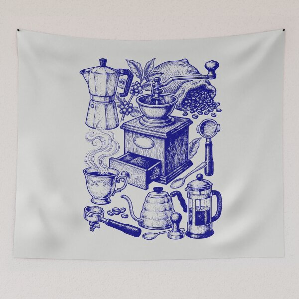 Item preview, Navy Blue Coffee Mechanics - Vintage Blueprint Style designed and sold by DigitalGlade.