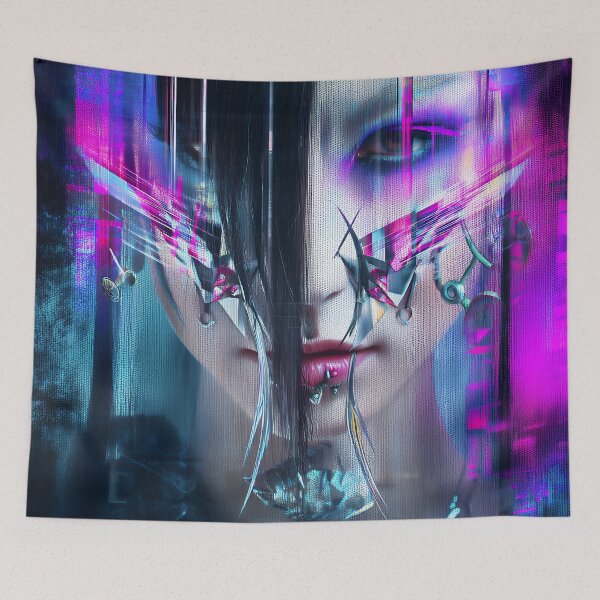 Item preview, Cyberpunk Glitch Portrait – Neon Fractured Face designed and sold by EK-World.
