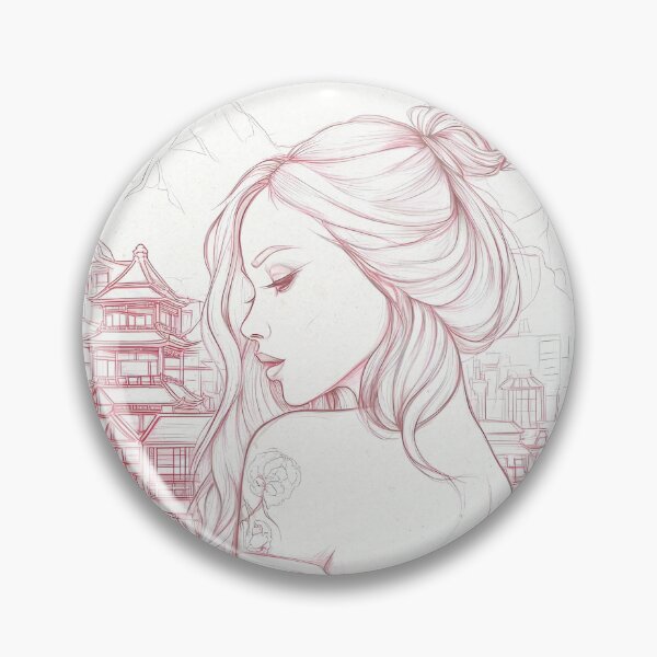 Item preview, Zen Girl Line Art | Ethereal Woman Portrait with Oriental Cityscape designed and sold by FlowNestStudio.