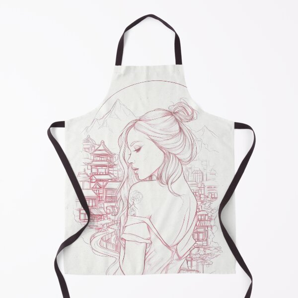 Item preview, Zen Girl Line Art | Ethereal Woman Portrait with Oriental Cityscape designed and sold by FlowNestStudio.