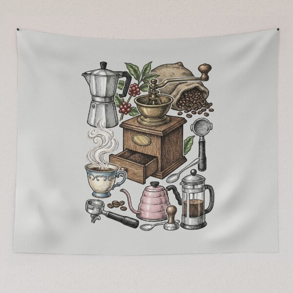 Item preview, Vintage Coffee Brewing - Colorful Barista Chart designed and sold by DigitalGlade.