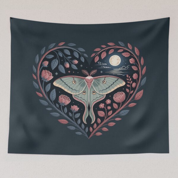 Item preview, Moonlit Moth in a Botanical Heart designed and sold by SoftStyleStudio ⭐⭐⭐.
