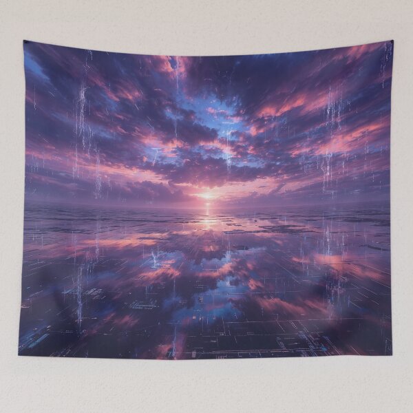 Item preview, Digital Horizon: Cyberpunk Sunset Over Circuit Sea designed and sold by KYOFRAME.