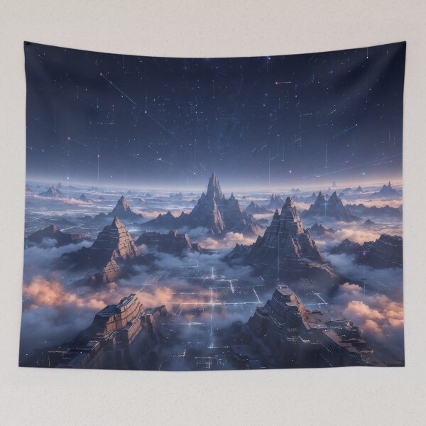 Item preview, Celestial Grid: Neon Mountain Peaks & Digital Galaxy designed and sold by KYOFRAME.