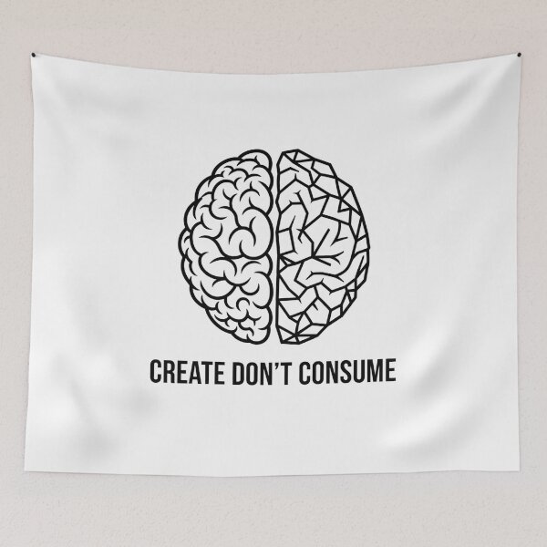 Item preview, Create, Don’t Consume – Minimal Creative Brain Design designed and sold by Nyrlexi Design.