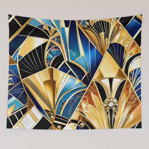 Item preview, Glamorous Art Deco Blue and Golden Abstract Geometric   designed and sold by DEC02.