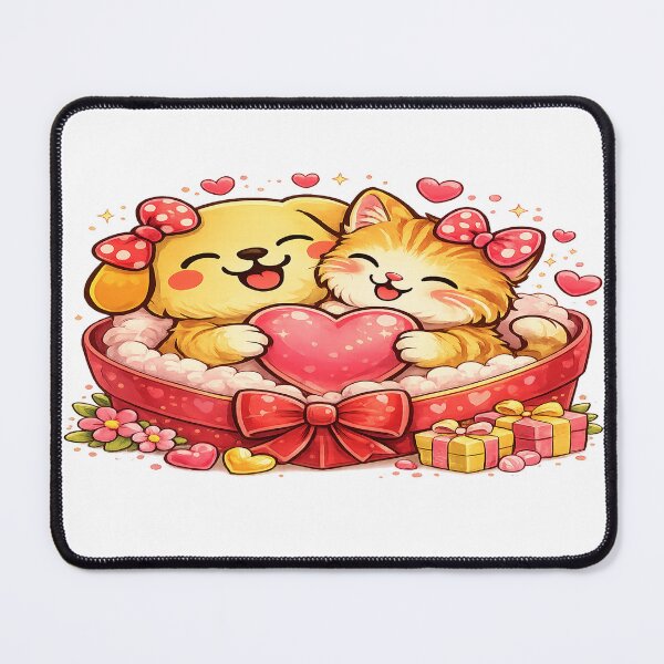 Item preview, Lindo perrito y gato de San Valentín: Cachorro y gatito en caja de regalo con forma de corazón designed and sold by StyleLap.