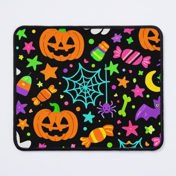 Item preview, Neon Halloween Doodles Pattern with ghosts and pumpkins designed and sold by SassyArtistry.