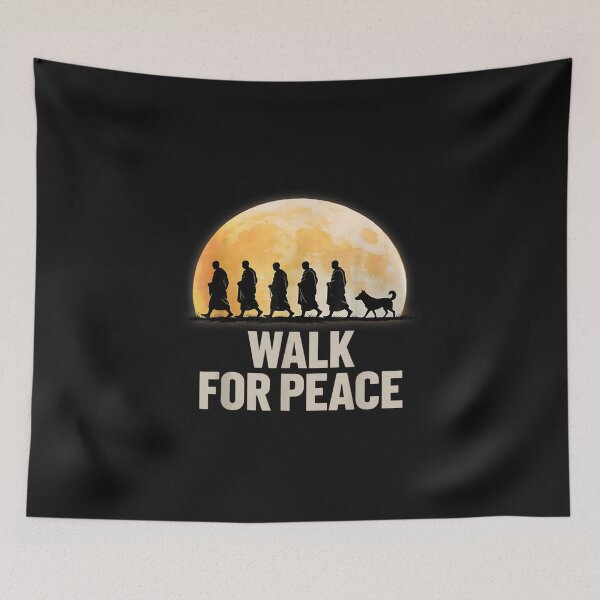 Item preview, Walk For Peace – Monks Silhouette With Dog Under Full Moon designed and sold by dianadouri.