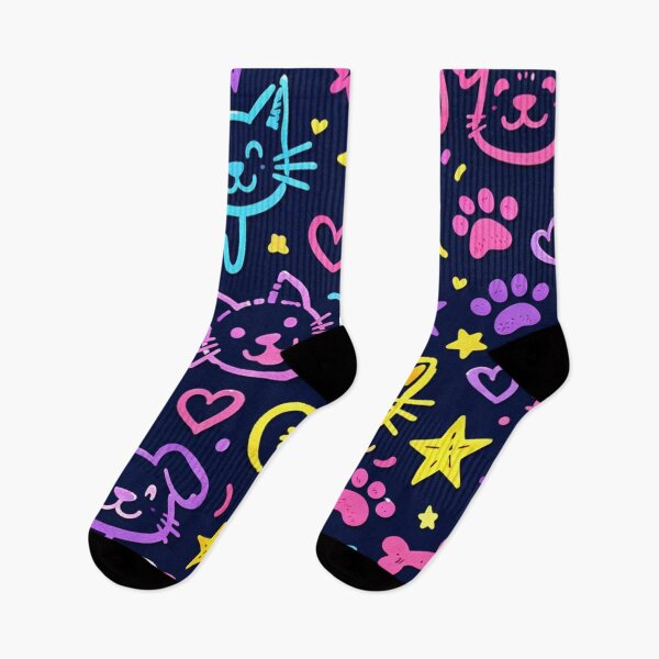 Item preview, Neon Pet Cat Dog Doodles Pattern designed and sold by SassyArtistry.