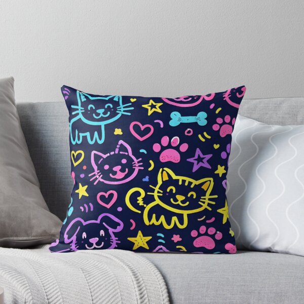 Item preview, Neon Pet Cat Dog Doodles Pattern designed and sold by SassyArtistry.