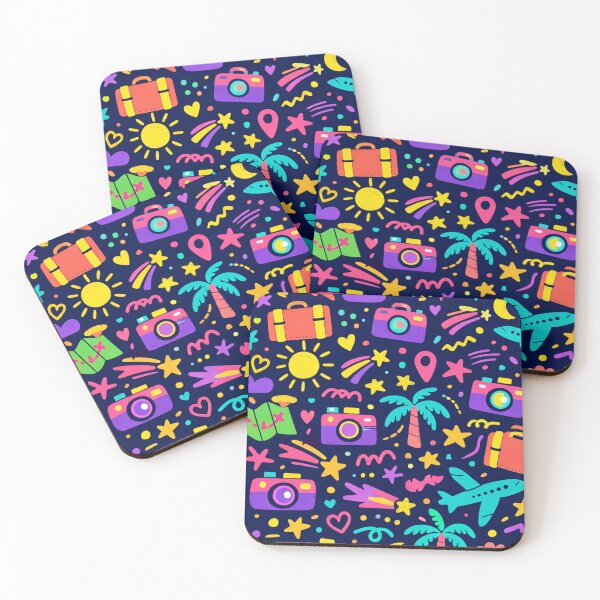 Item preview, Neon Travel Doodles Pattern designed and sold by SassyArtistry.