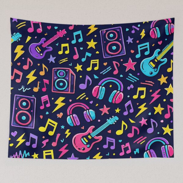 Item preview, Neon Music Doodles Pattern designed and sold by SassyArtistry.