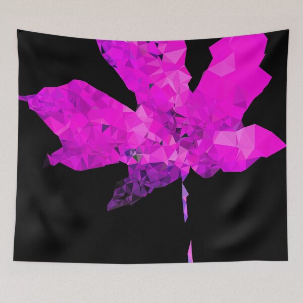 Item preview, pink geometric polygon maple leaf abstract pattern with black background designed and sold by Mrvell.