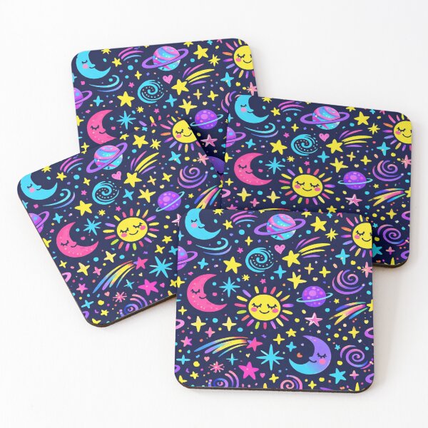 Item preview, Neon Space Planets Sun Moon Pattern designed and sold by SassyArtistry.