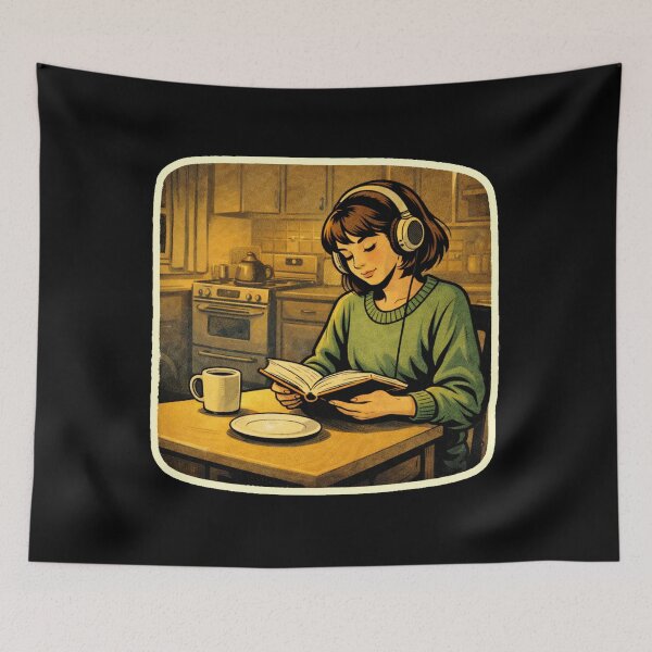 Item preview, Book Lover Lofi Girl – Morning Kitchen Reading – gift for book lovers • Retro Comics • Vintage Halftone designed and sold by JacobKAurumhead.