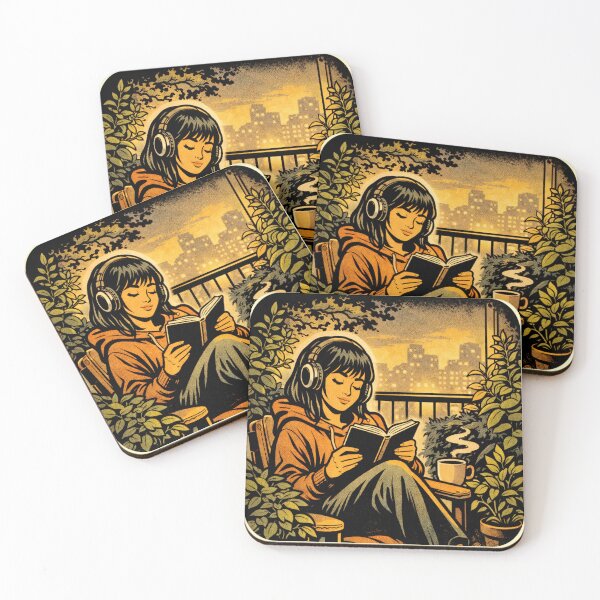 Item preview, Book Lover Lofi Girl – Balcony Night Reading – gift for book lovers • Retro Comics • Vintage Halftone designed and sold by JacobKAurumhead.