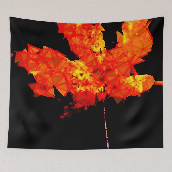 Item preview, orange and yellow geometric polygon maple leaf abstract with black background designed and sold by Mrvell.