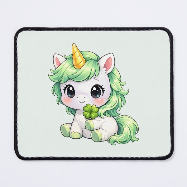 Item preview, Lucky chibi unicorn with a four-leaf clover – Kawaii illustration designed and sold by FloreDreamStudio.