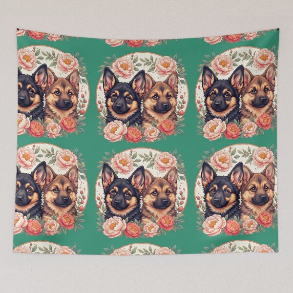Item preview, German Shepherd puppies among peony flowers. designed and sold by Natalia-Vlad.