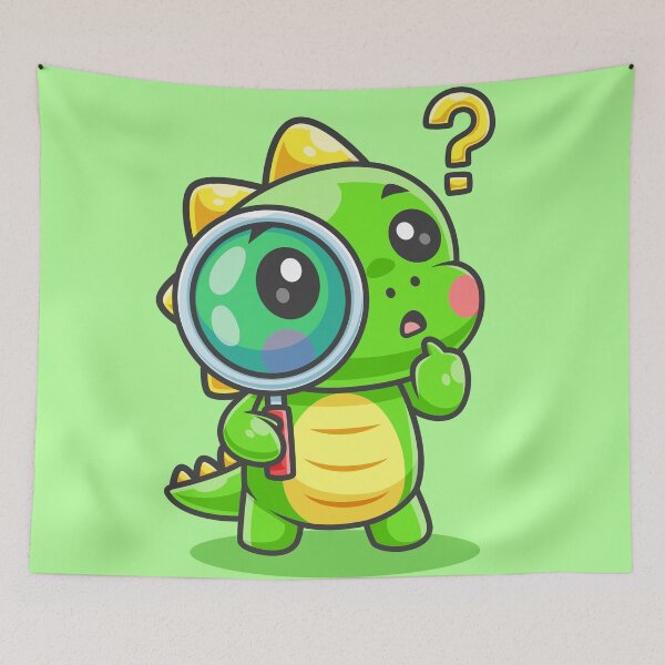 Item preview, Cute Baby Dino Holding Magnifying Glass – Cartoon Vector Icon Illustration (Animal & Technology Theme) designed and sold by hjian8219.