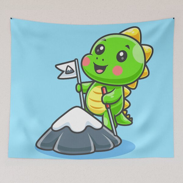 Item preview, Cute Baby Dino Hiking Mountain – Cartoon Vector Icon Illustration (Animal & Holiday Theme) designed and sold by hjian8219.