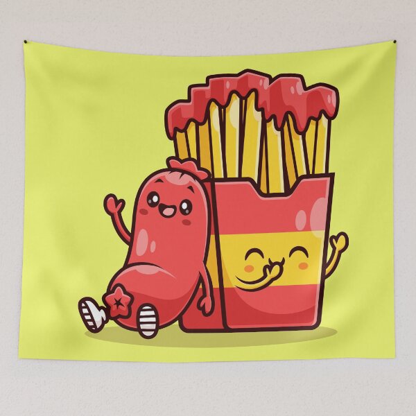 Item preview, Cute Sausage with French Fries – Cartoon Vector Icon Illustration (Food & Object Theme) designed and sold by hjian8219.