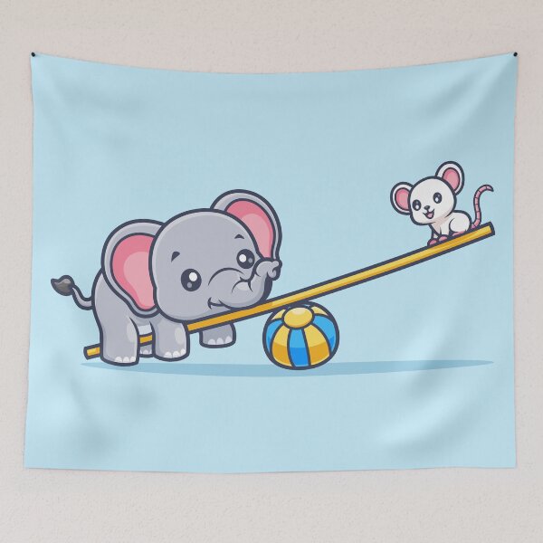 Item preview, Cute Elephant Playing Seesaw with Mouse – Cartoon Vector Icon Illustration (Animal & Holiday Theme) designed and sold by hjian8219.