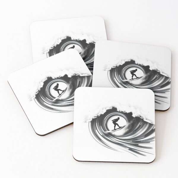 Item preview, Surfer Silhouette Riding Giant Wave Black White Surf Art designed and sold by EllDAV777.