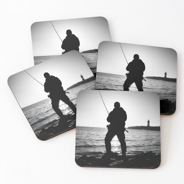Item preview, Fisherman Silhouette at Sunset Lighthouse Coastal Scene designed and sold by EllDAV777.