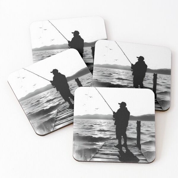 Item preview, Fisherman Silhouette on Dock at Sunset - Lake Fishing Art designed and sold by EllDAV777.