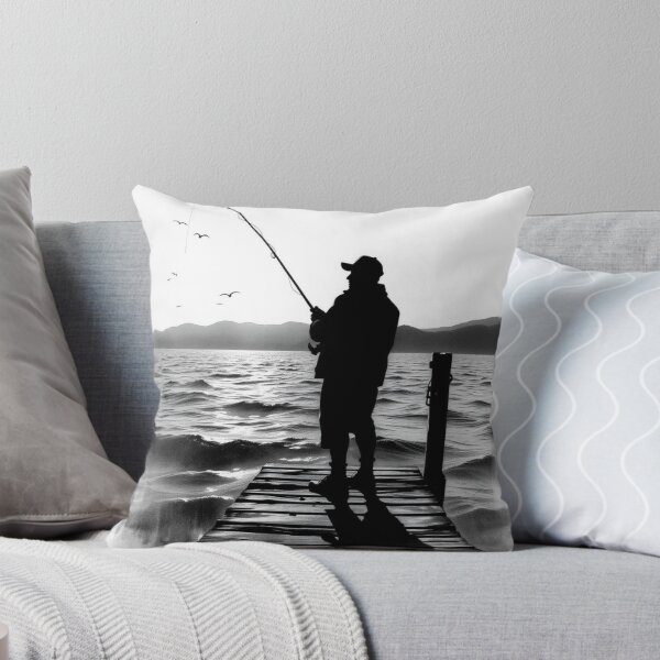 Item preview, Fisherman Silhouette on Dock at Sunset - Lake Fishing Art designed and sold by EllDAV777.