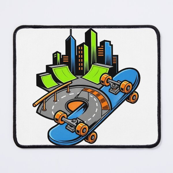 Item preview, Blue skateboard with orange wheels on a gray ramp with green handrails designed and sold by VerizalShop.