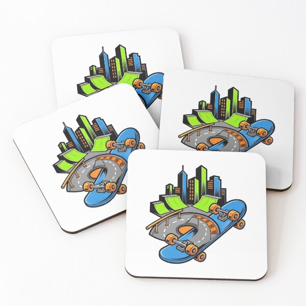 Item preview, Blue skateboard with orange wheels on a gray ramp with green handrails designed and sold by VerizalShop.