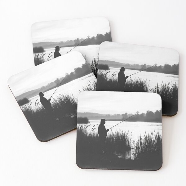 Item preview, Fisherman Silhouette at Dawn Fishing River Nature Art designed and sold by EllDAV777.