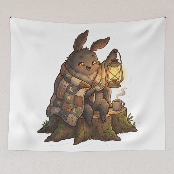 Item preview, Cute Cozy Mothman with Glowing Lamp and Blanket Aesthetic designed and sold by StickyGuys.