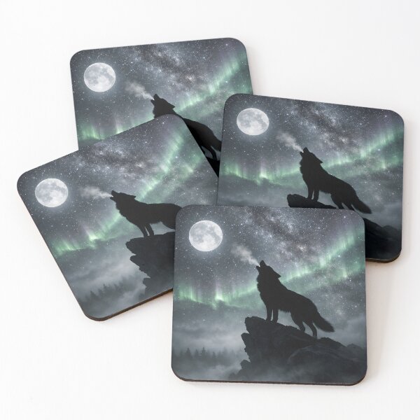 Item preview, Lone Howl – Wolf Silhouette Under the Moon and Northern Lights designed and sold by BTBArtwork.