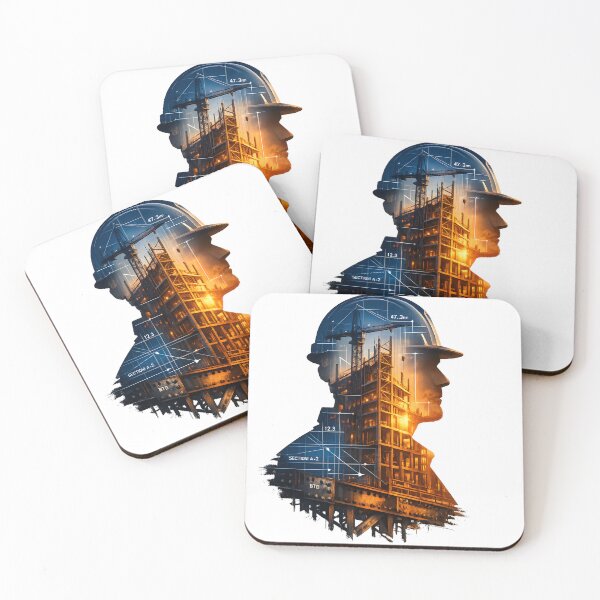 Item preview, Construction Worker Silhouette – Architectural Blueprint Double Exposure Art designed and sold by BTBArtwork.