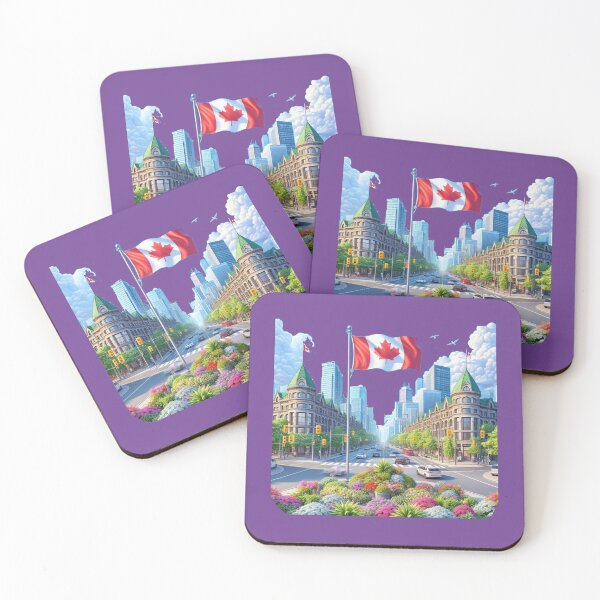 Item preview,  Bloor & Yonge, Toronto – Two Most Beautiful City Landscapes Label with Canadian Flag ,  designed and sold by PaintMeWorld.