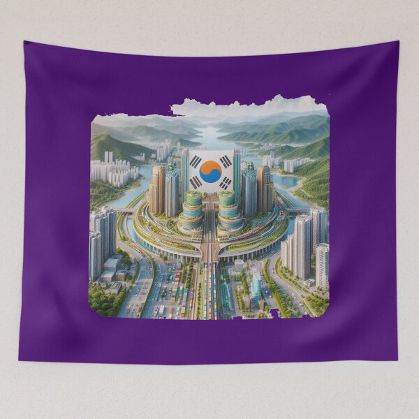 Item preview, Views Around Cheongnyangni Two Most Beautiful City Landscapes Label with Korean Flag  designed and sold by PaintMeWorld.