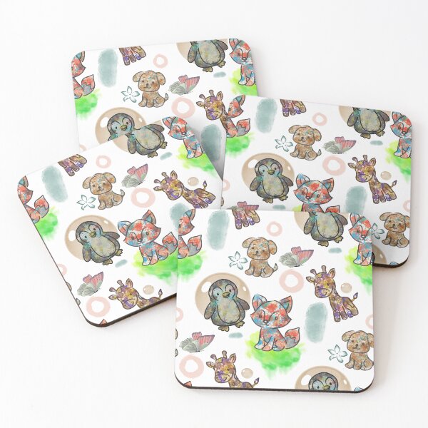 Item preview, Cute Animal Mix Pattern – Fox, Giraffe, Dog, Butterfly & Penguin Seamless Design designed and sold by FaithAddict.