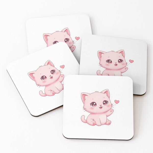 Item preview, kawaii baby cat waving, star eyes, soft pastel pink, tiny heart near face, clean vector look designed and sold by AwesomeArtist26.