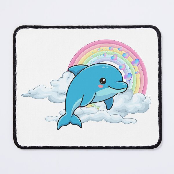 Item preview, Rainbow Dolphin - Cute Blue Dolphin Jumping through Clouds and Hearts designed and sold by Love3Happy.