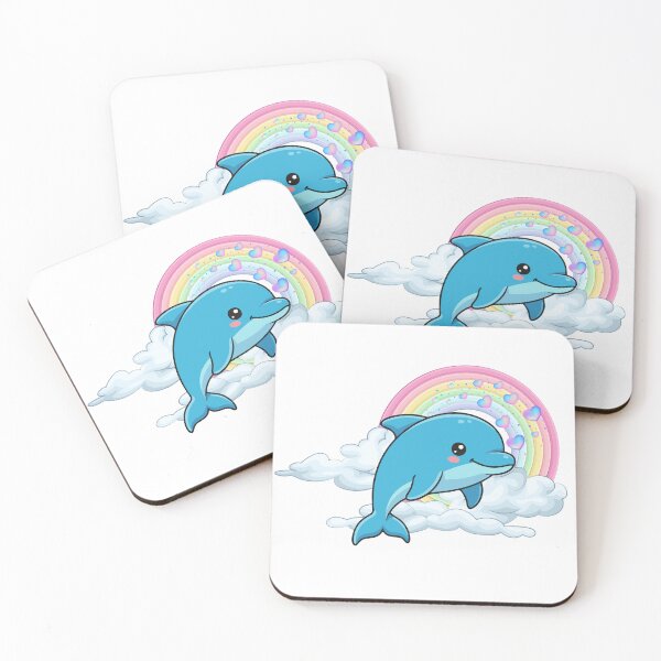 Item preview, Rainbow Dolphin - Cute Blue Dolphin Jumping through Clouds and Hearts designed and sold by Love3Happy.