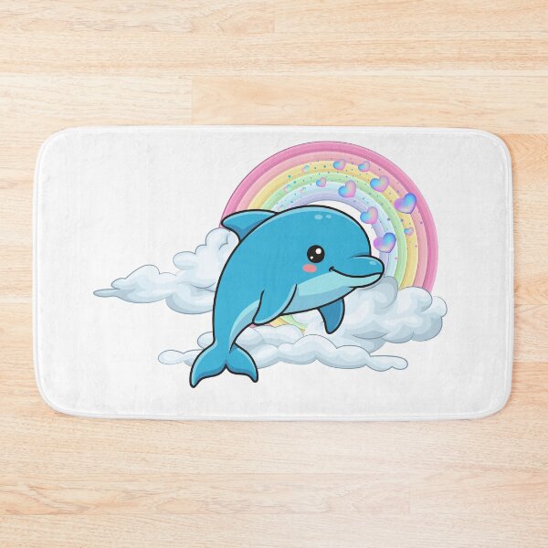 Item preview, Rainbow Dolphin - Cute Blue Dolphin Jumping through Clouds and Hearts designed and sold by Love3Happy.