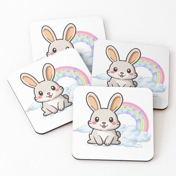 Item preview, Rainbow Bunny - Cute Grey Bunny on a Cloud with Shimmering Hearts designed and sold by Love3Happy.